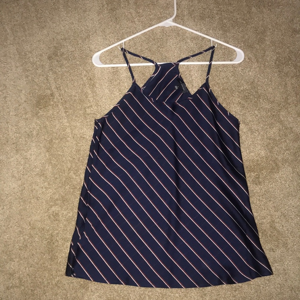 Blue Polyester racer back Spaghetti strap tank